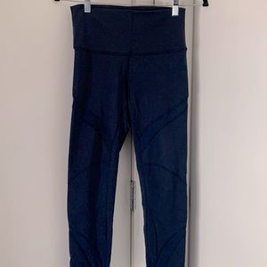 Navy blue lululemon leggings with mesh details